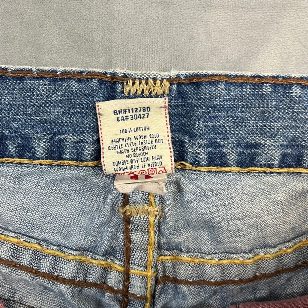 True Religion Denim Shorts Men's Size 34 Blue Big T Stitch Raw Hem Joey Cutoff